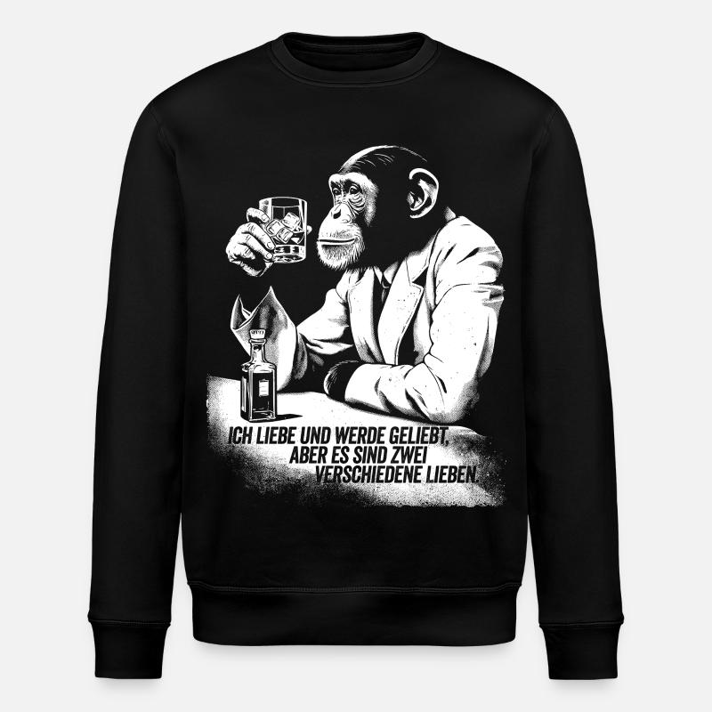 Humorvoller Affe mit Trinkglas - Stanley/Stella Unisex Bio-Sweatshirt ROLLER - Schwarz