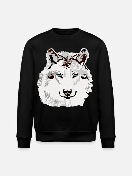 White wolf blue eyes - Stanley/Stella ROLLER Unisex Organic Sweatshirt - black