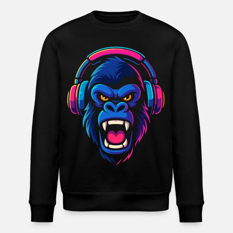 Neon Gorilla avec casque - Sweat bio ROLLER Stanley/Stella Unisexe - noir