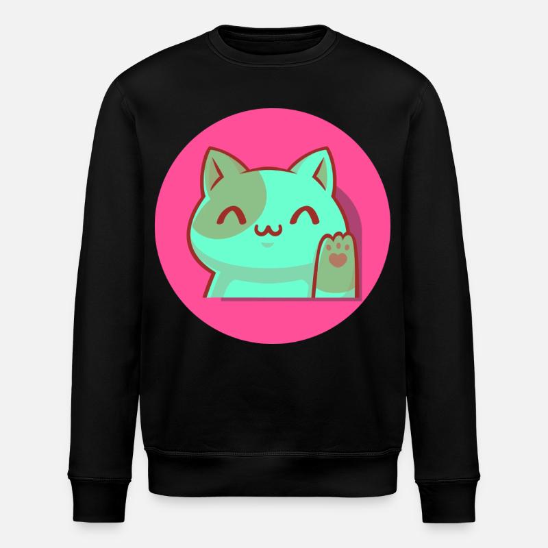 Chibi Kawaii Katze, Glücksbringer, Popart pink - Stanley/Stella Unisex Bio-Sweatshirt ROLLER - Schwarz