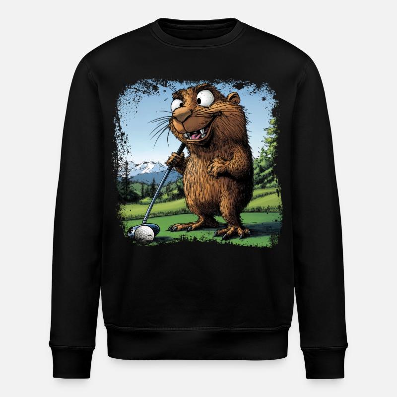 Golfspieler Murmeltier - Stanley/Stella Unisex Bio-Sweatshirt ROLLER - Schwarz