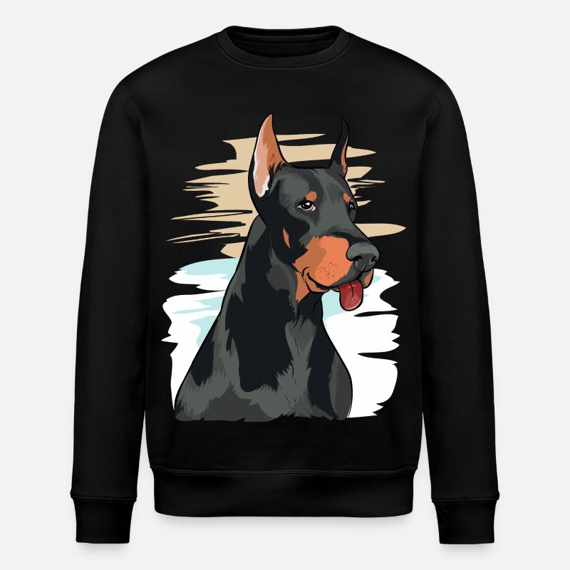 Verspieltes Dobermann-Porträt-Kunstwerk - Stanley/Stella Unisex Bio-Sweatshirt ROLLER - Schwarz