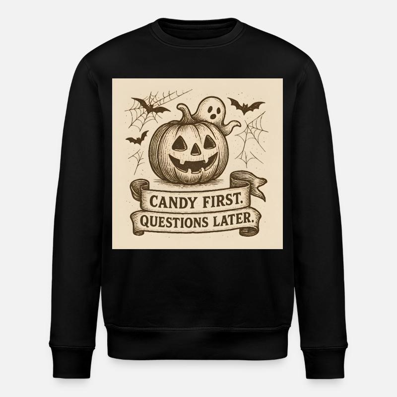 Halloween pumpkin with ghost and banner - Stanley/Stella ROLLER Unisex Organic Sweatshirt - black