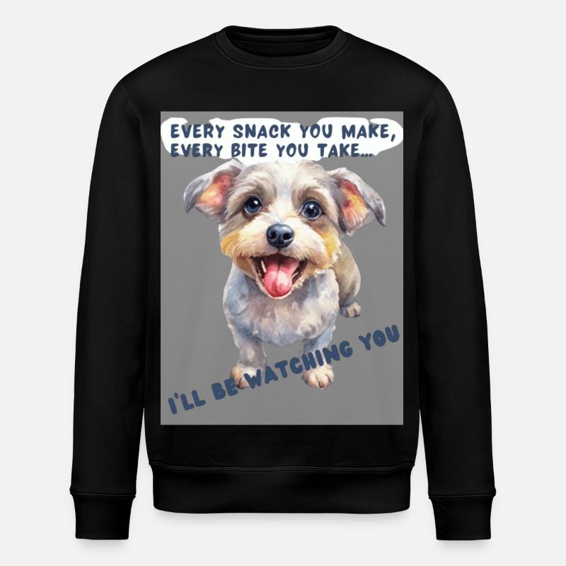 Happy dog with snack text - Stanley/Stella ROLLER Unisex Organic Sweatshirt - black
