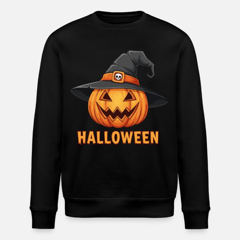 Spooky Halloween Jack-o'-lantern with witch hat - Stanley/Stella ROLLER Unisex Organic Sweatshirt - black