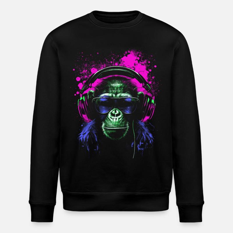 Schimpanse Psychedelischer Musiker - Stanley/Stella Unisex Bio-Sweatshirt ROLLER - Schwarz