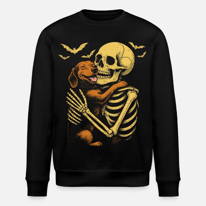 Halloween Cute Skeleton Cuddly Dachshund - Stanley/Stella ROLLER Unisex Organic Sweatshirt - black