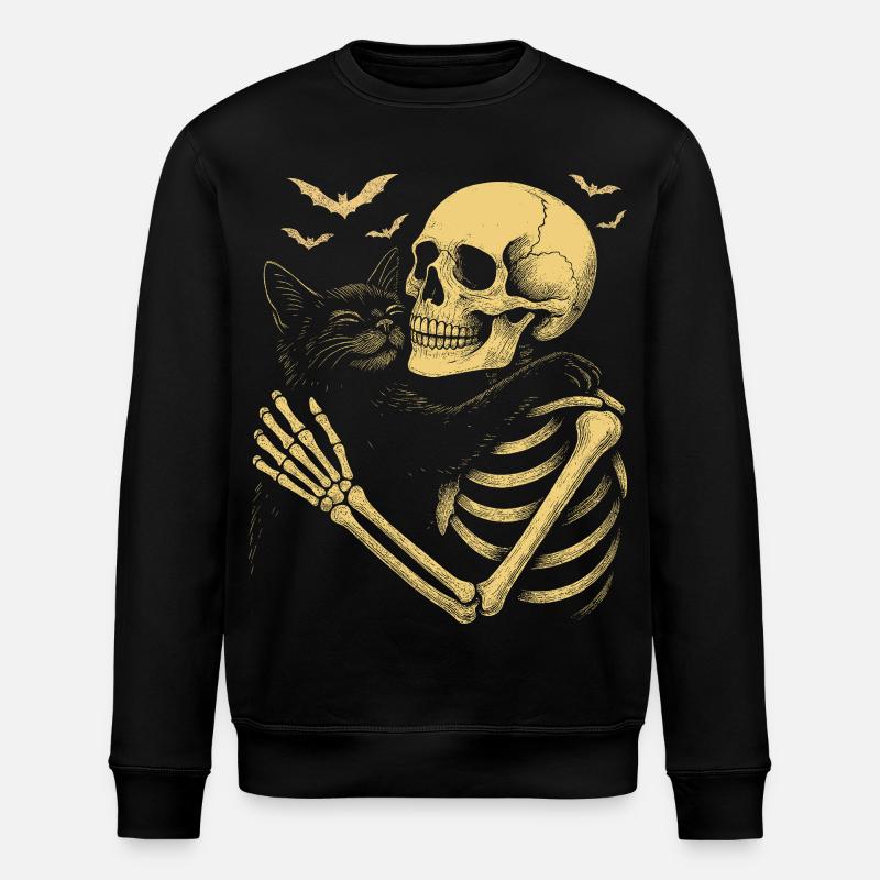 Halloween Cute Skeleton Cuddly Cat - Stanley/Stella ROLLER Unisex Organic Sweatshirt - black