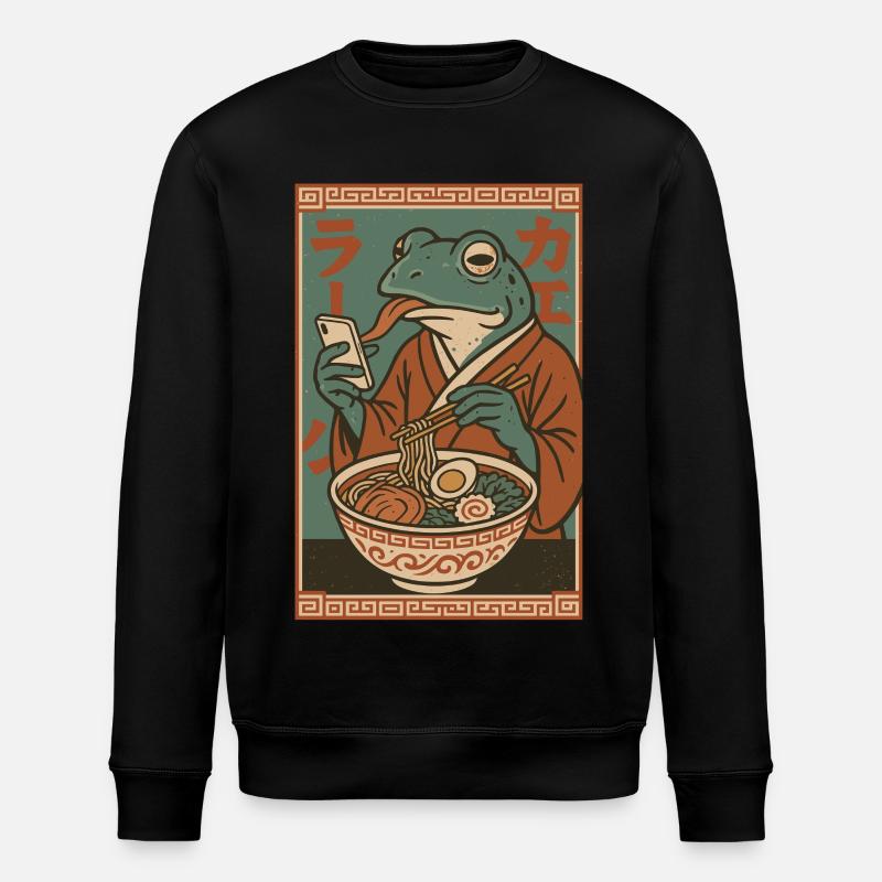 Funny frog, grumpy, Japanese art, ramen - Stanley/Stella ROLLER Unisex Organic Sweatshirt - black