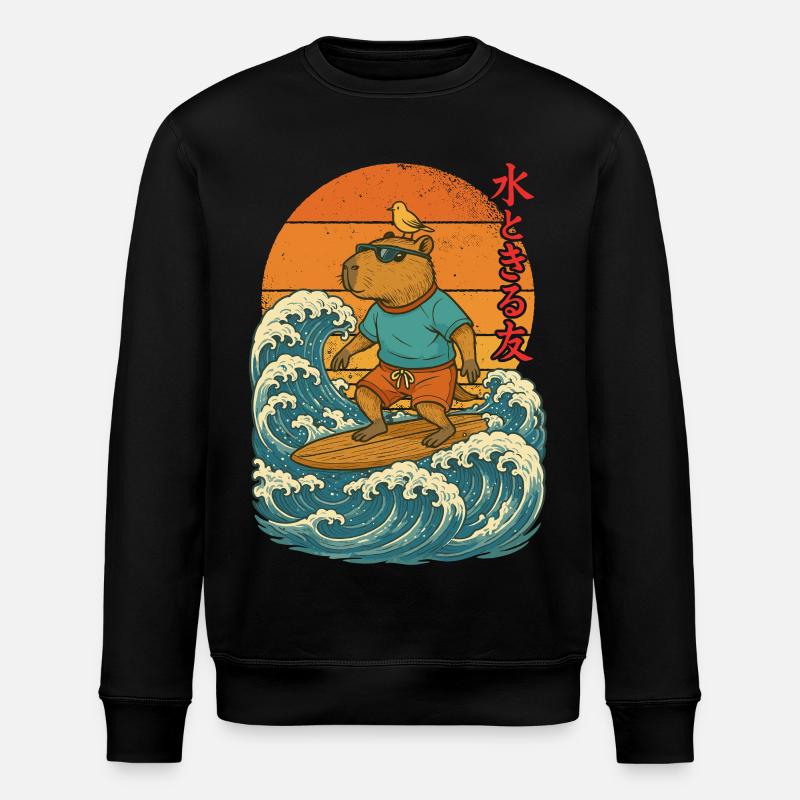 Capybara, surf, japonais, surfeur, capybara - Sweat bio ROLLER Stanley/Stella Unisexe - noir