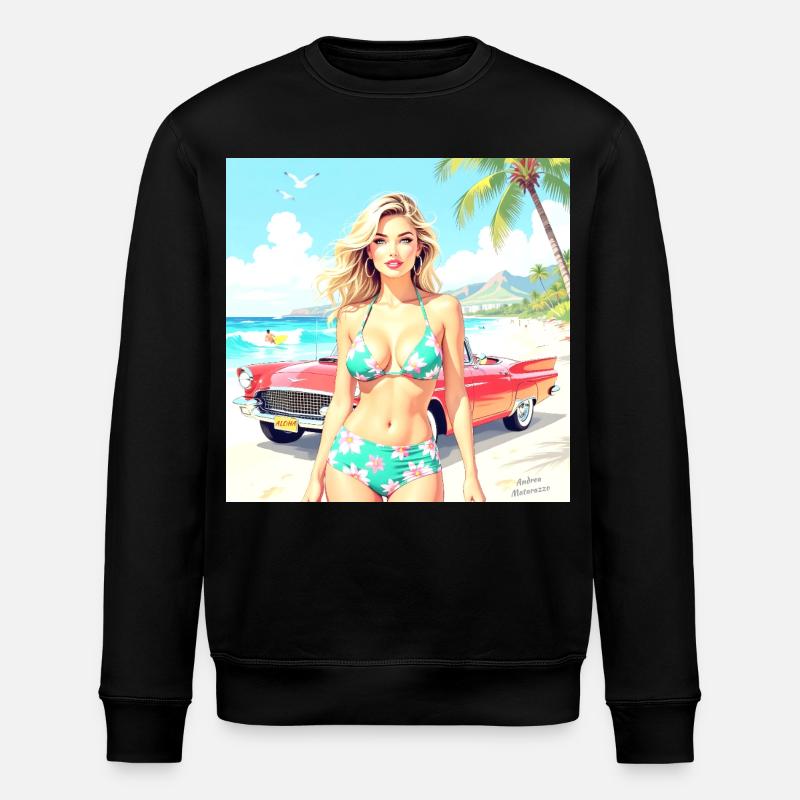 Frau am Strand mit Oldtimer - Stanley/Stella Unisex Bio-Sweatshirt ROLLER - Schwarz