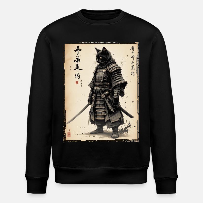 Samurai Katze, Japanischer Krieger & Kämpfer - Stanley/Stella Unisex Bio-Sweatshirt ROLLER - Schwarz