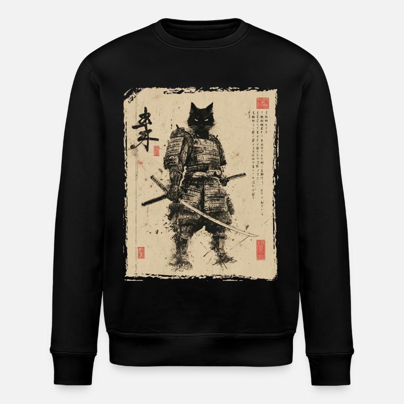 Samurai Katze, Japanischer Krieger & Kämpfer - Stanley/Stella Unisex Bio-Sweatshirt ROLLER - Schwarz