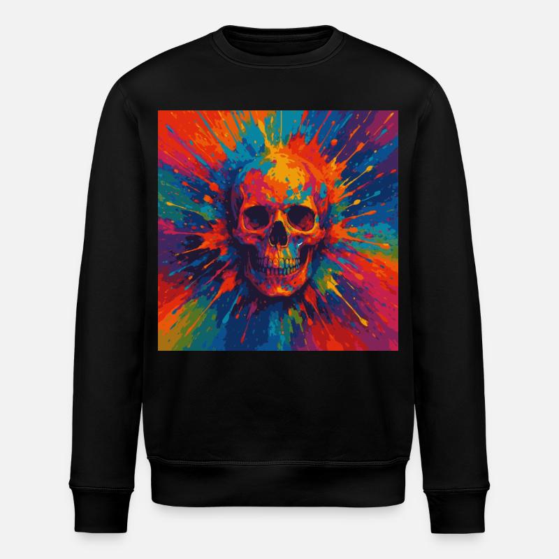Bunter Totenschädel Farbspritzer Shirt - Stanley/Stella Unisex Bio-Sweatshirt ROLLER - Schwarz
