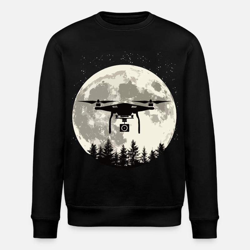 Drohne Vollmond - Stanley/Stella Unisex Bio-Sweatshirt ROLLER - Schwarz