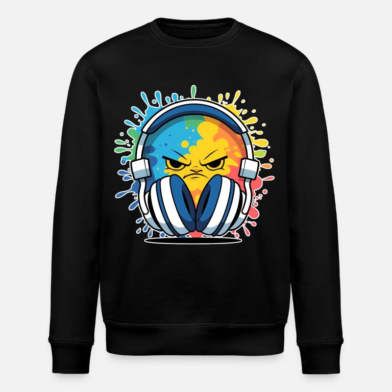 Kompakte DJ-Cartoon mit Kopfhörern - Stanley/Stella Unisex Bio-Sweatshirt ROLLER - Schwarz