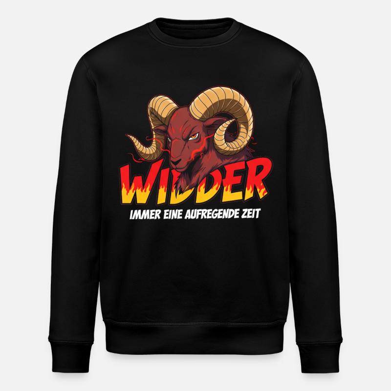 Aries with flame text - Stanley/Stella ROLLER Unisex Organic Sweatshirt - black