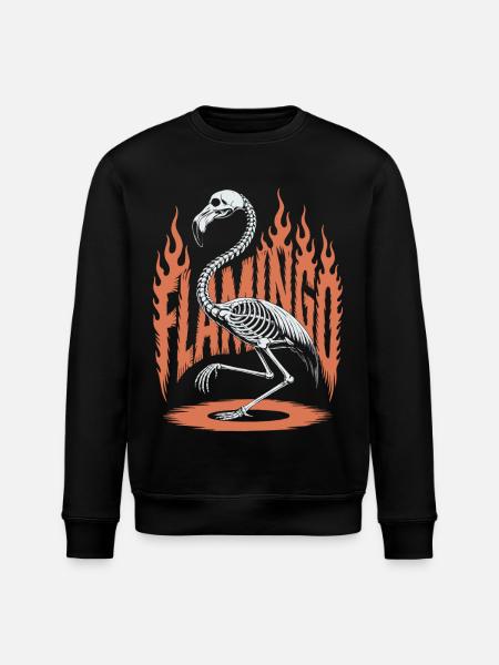 Flamingo Flames Skeleton Halloween - Stanley/Stella ROLLER Unisex Organic Sweatshirt - black