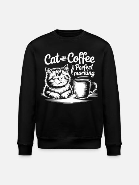 Katzenliebe und Kaffeegenuss - Stanley/Stella Unisex Bio-Sweatshirt ROLLER - Schwarz