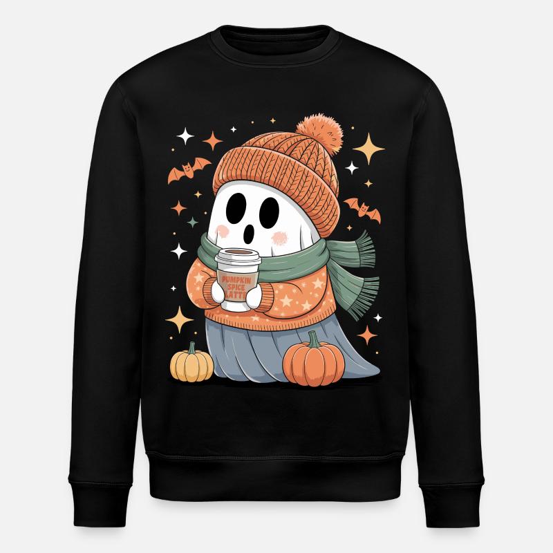 Geist Niedliche Halloween Herbst - Stanley/Stella Unisex Bio-Sweatshirt ROLLER - Schwarz