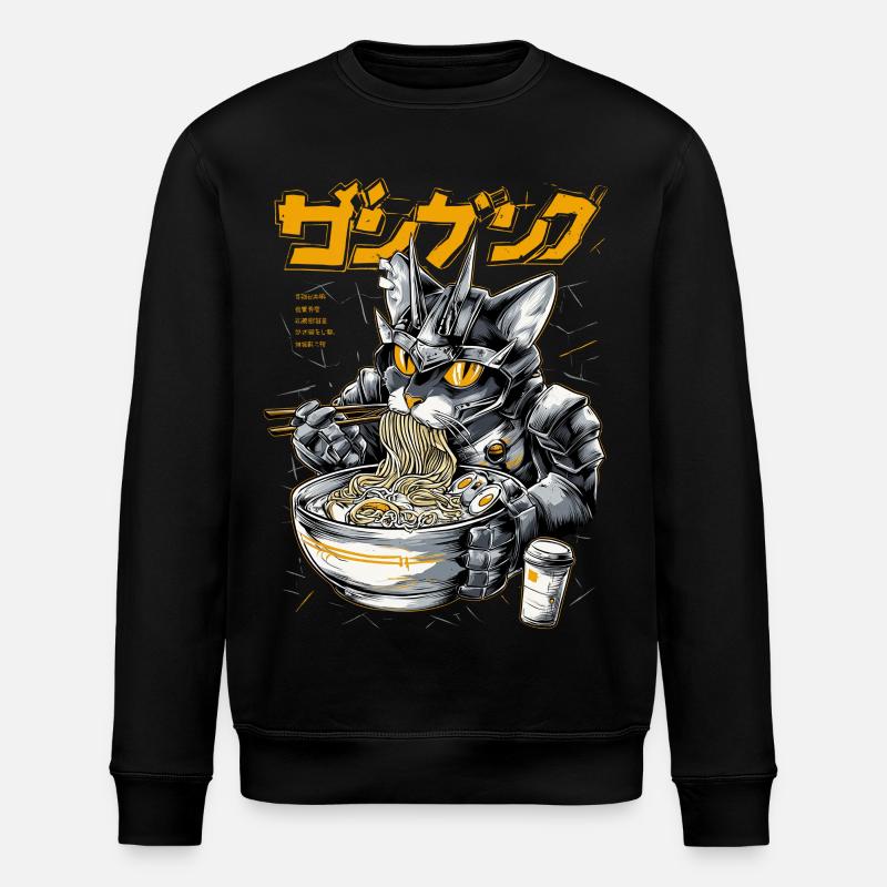 Cyberkatze beim Ramen Essen - Stanley/Stella Unisex Bio-Sweatshirt ROLLER - Schwarz