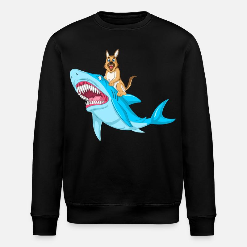 German Shepherd Shark Ride - Stanley/Stella ROLLER Unisex Organic Sweatshirt - black