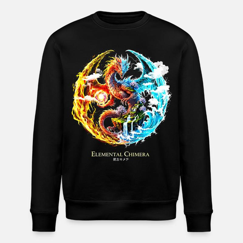 Elemental Chimera – Fire & Water Dragon - Stanley/Stella ROLLER Unisex Organic Sweatshirt - black