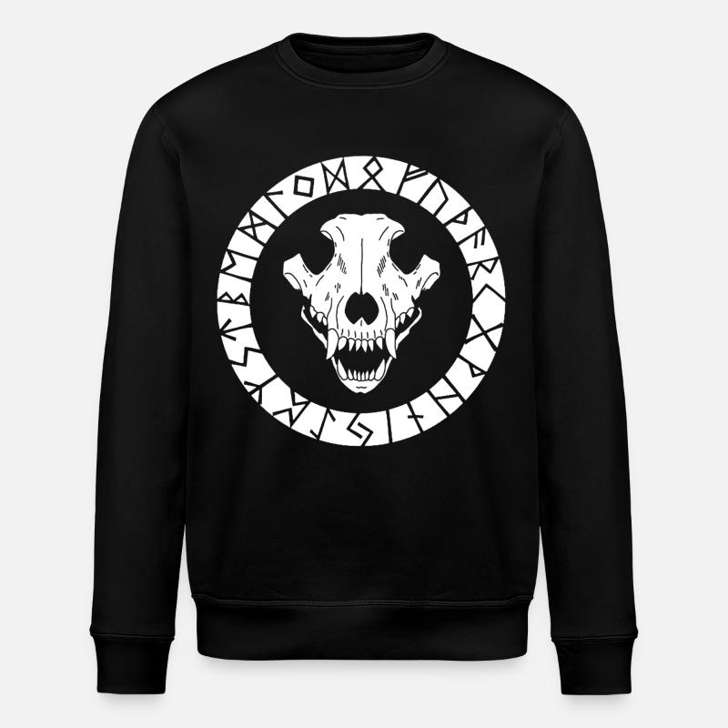 White Viking Wolf Skull - Stanley/Stella ROLLER Unisex Organic Sweatshirt - black