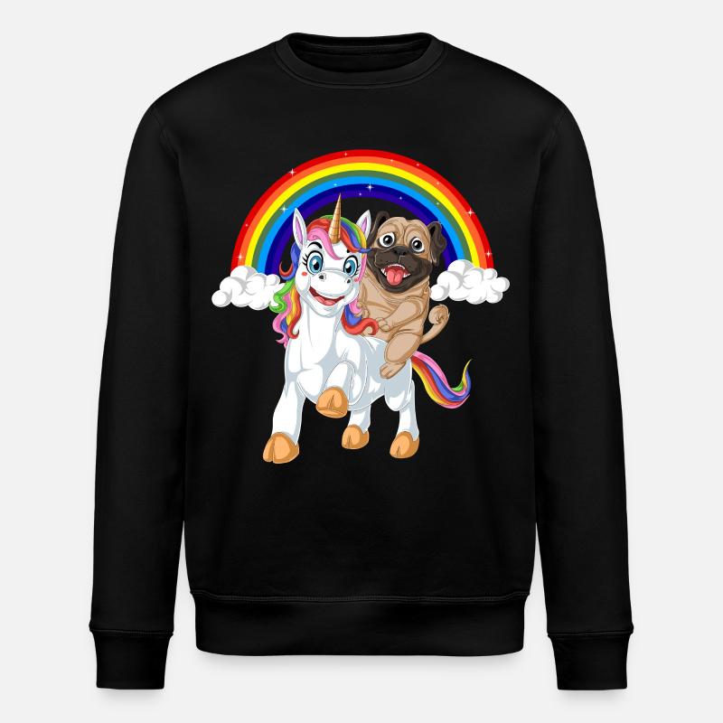 Mops Reiten Einhorn - Stanley/Stella Unisex Bio-Sweatshirt ROLLER - Schwarz
