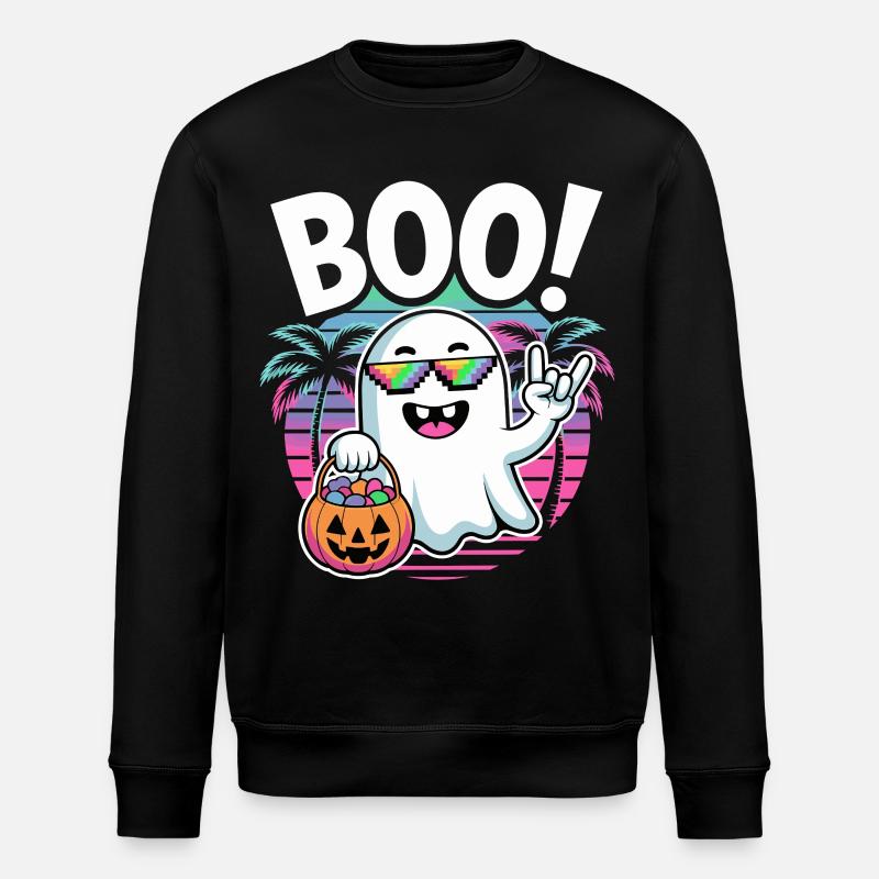 Boo! Retro Ghost Party - Stanley/Stella ROLLER Unisex Organic Sweatshirt - black