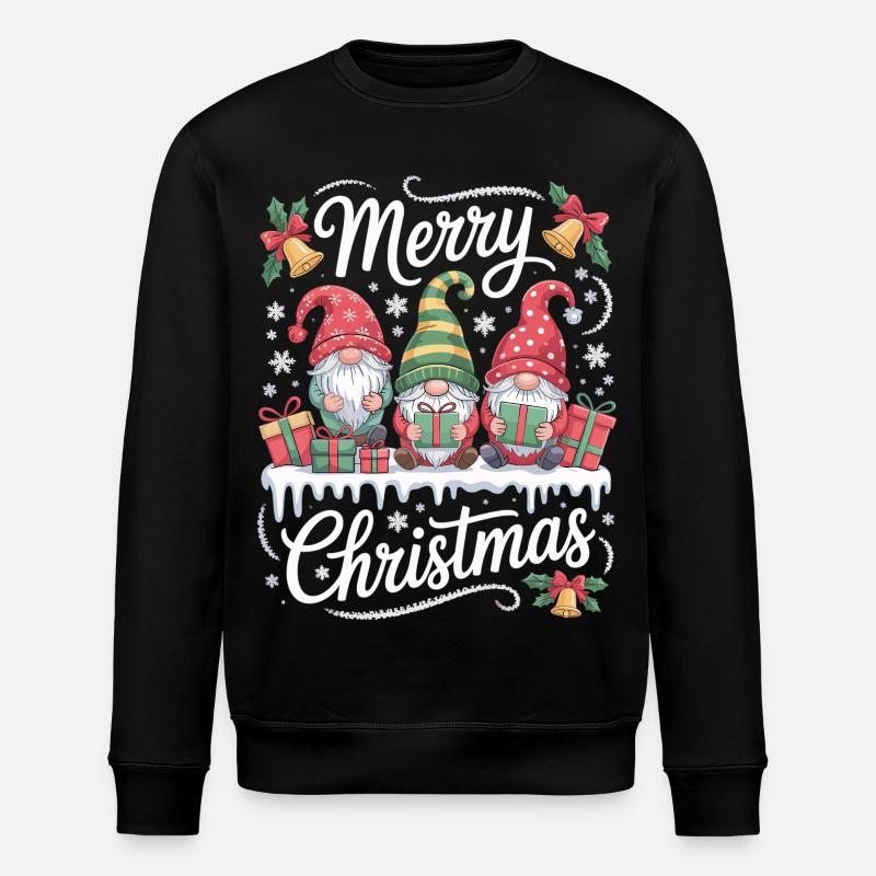 Weihnachts T-Shirt mit drei Gnomen - Stanley/Stella Unisex Bio-Sweatshirt ROLLER - Schwarz