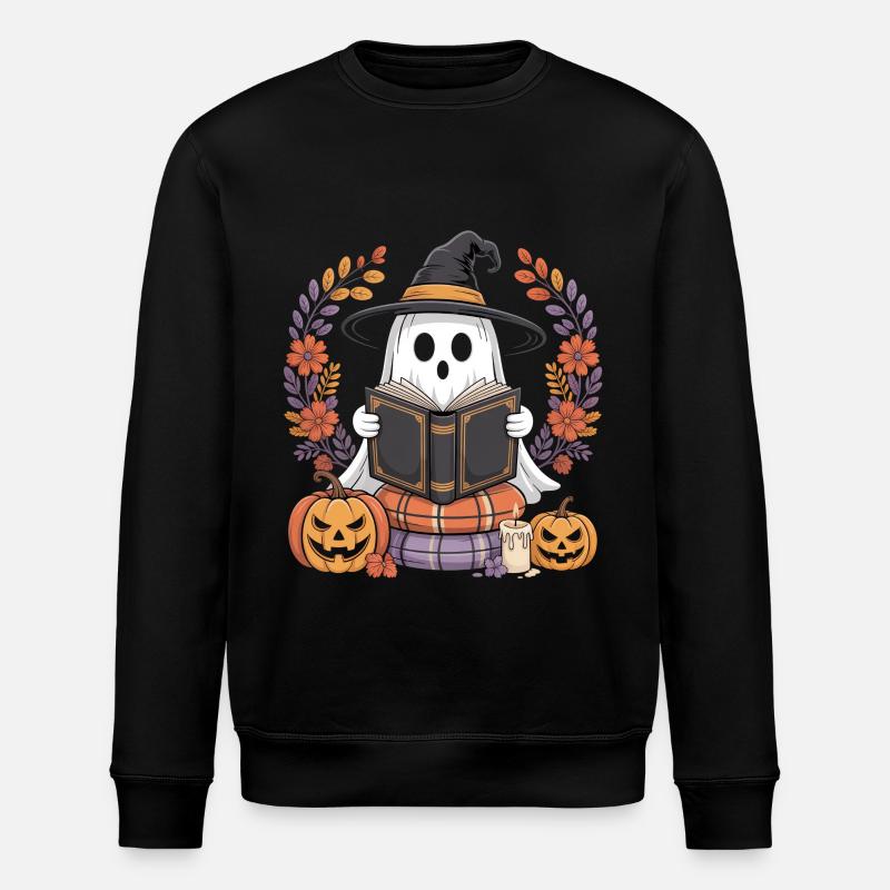 Witch Pumpkin Ghost Reader Design - Stanley/Stella ROLLER Unisex Organic Sweatshirt - black