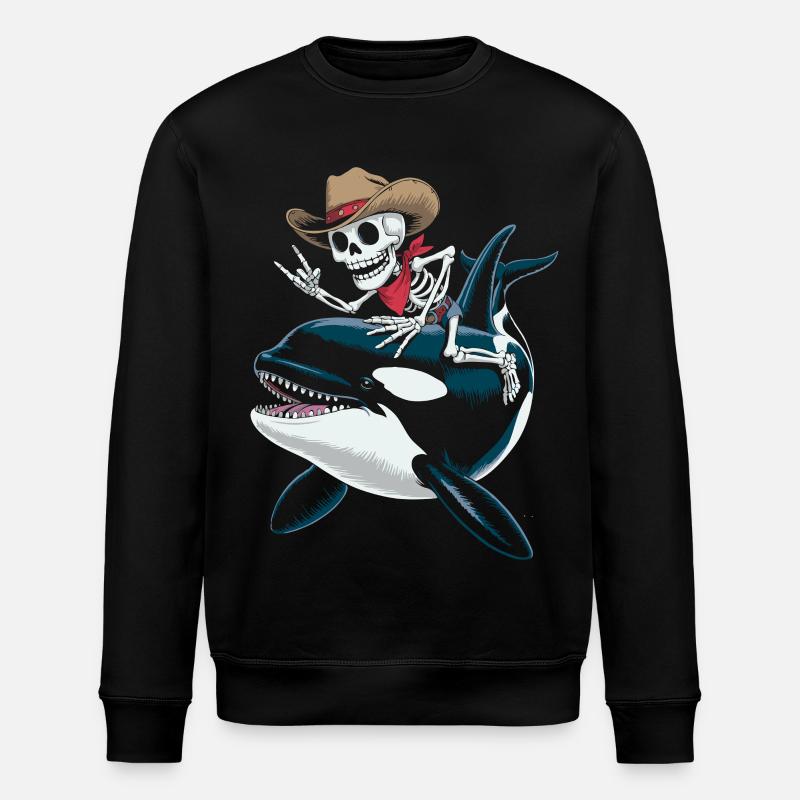 Skeleton cowboy rides orca - Stanley/Stella ROLLER Unisex Organic Sweatshirt - black
