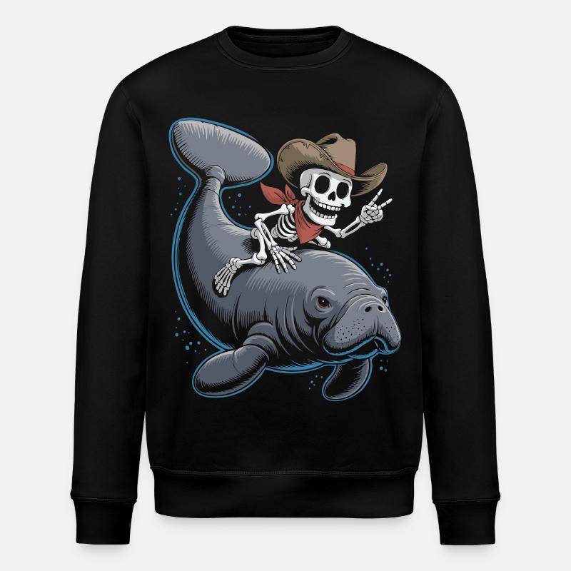Skeleton cowboy riding manatee - Stanley/Stella ROLLER Unisex Organic Sweatshirt - black