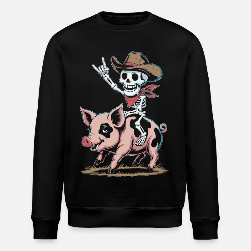 Skelett-Cowboy reitet Schwein - Stanley/Stella Unisex Bio-Sweatshirt ROLLER - Schwarz