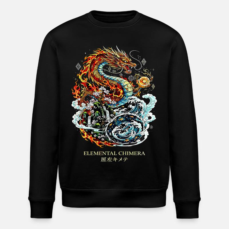 Elemental Chimera | Feuer & Wasser Drache - Stanley/Stella Unisex Bio-Sweatshirt ROLLER - Schwarz