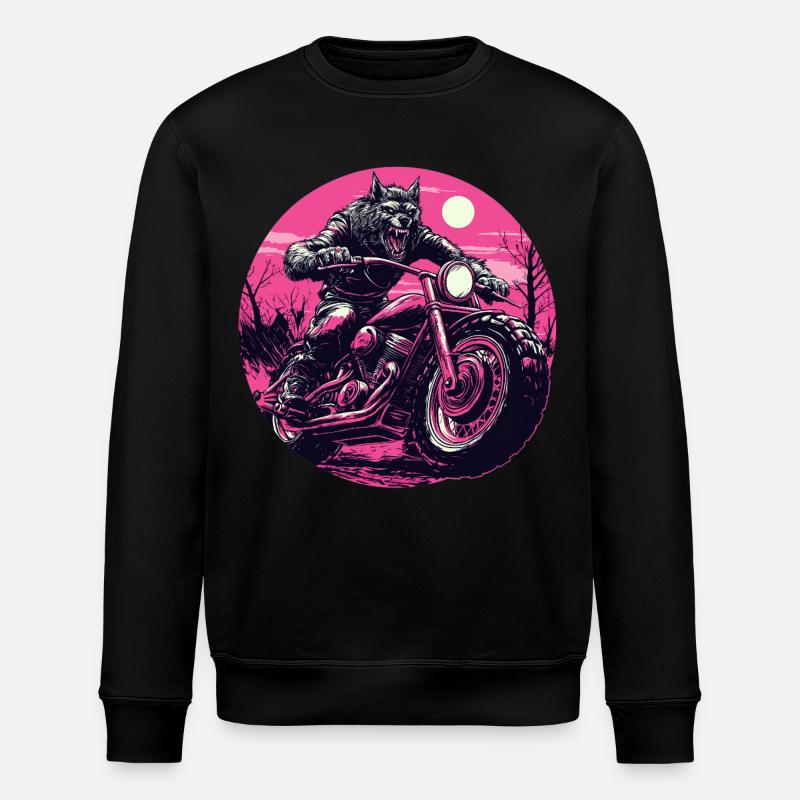 Werwolf auf Motorrad Neonpink - Stanley/Stella Unisex Bio-Sweatshirt ROLLER - Schwarz