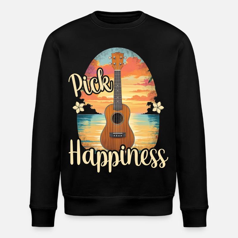 Pick Happiness! Ukulele Sunset - Stanley/Stella Unisex Bio-Sweatshirt ROLLER - Schwarz