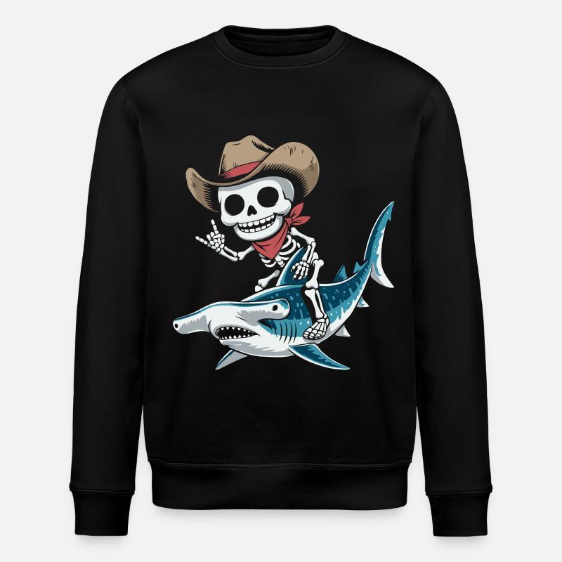 Squelette cow-boy chevauchant requin marteau - Sweat bio ROLLER Stanley/Stella Unisexe - noir