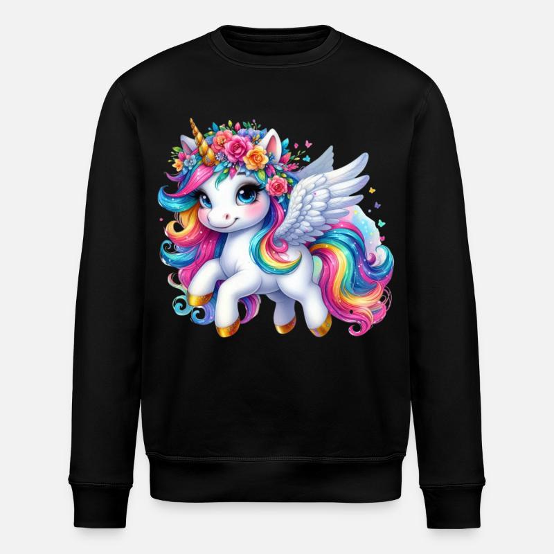 Regenbogen geflügelte Einhornkrone - Stanley/Stella Unisex Bio-Sweatshirt ROLLER - Schwarz