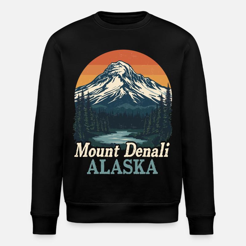 Mount Denali Alaska Retro Landscape - Stanley/Stella ROLLER Unisex Organic Sweatshirt - black