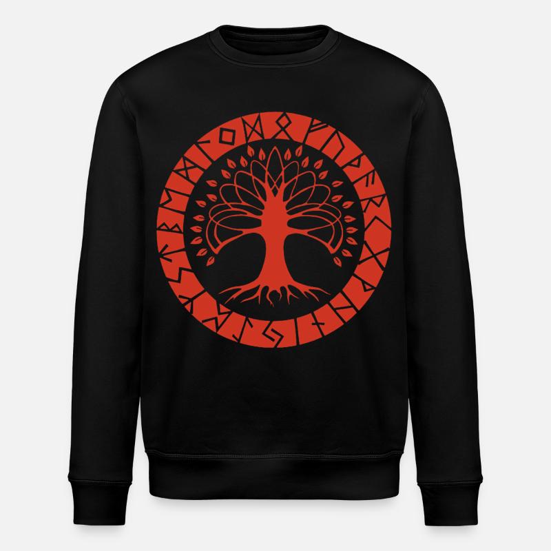 Red Runic Tree - Stanley/Stella ROLLER Unisex Organic Sweatshirt - black