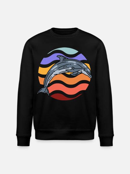 Dolphin in wave pattern - Stanley/Stella ROLLER Unisex Organic Sweatshirt - black