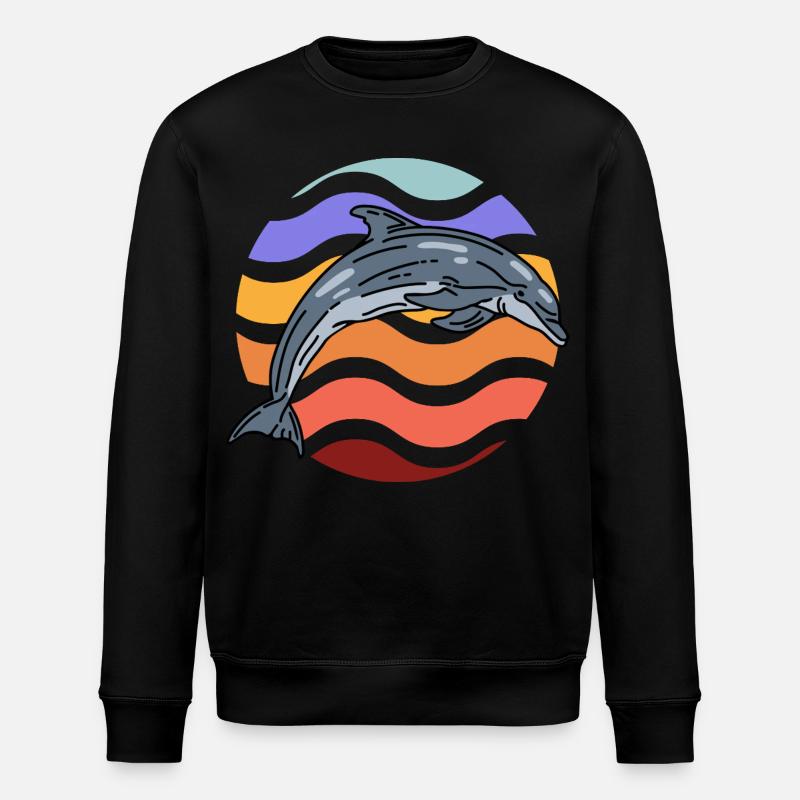 Dolphin in wave pattern - Stanley/Stella ROLLER Unisex Organic Sweatshirt - black