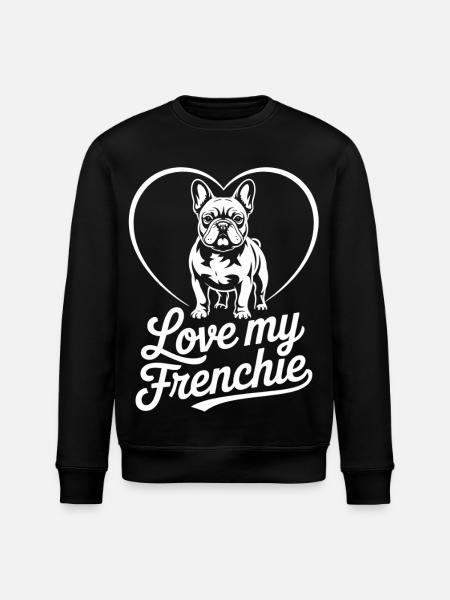 Love My Frenchie Heart Bulldog - Stanley/Stella ROLLER Unisex Organic Sweatshirt - black