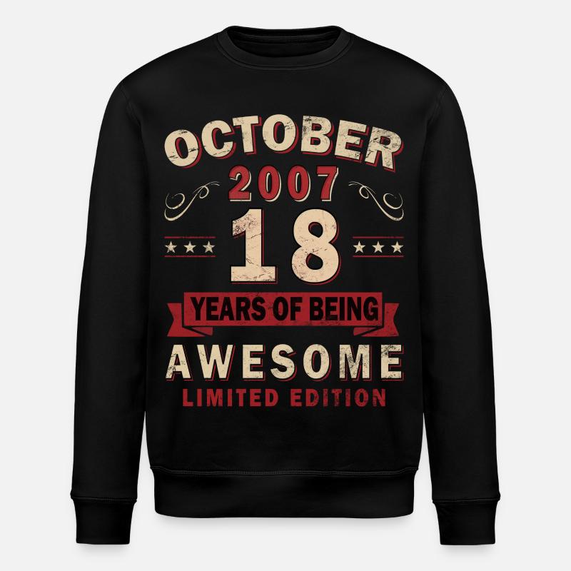 18ème anniversaire - Millésime - Octobre 2007 - Sweat bio ROLLER Stanley/Stella Unisexe - noir