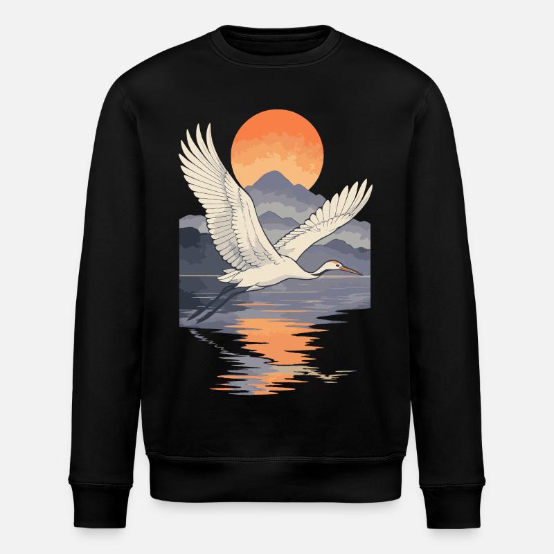 Crane Flying at Sunset Reflection - Stanley/Stella ROLLER Unisex Organic Sweatshirt - black