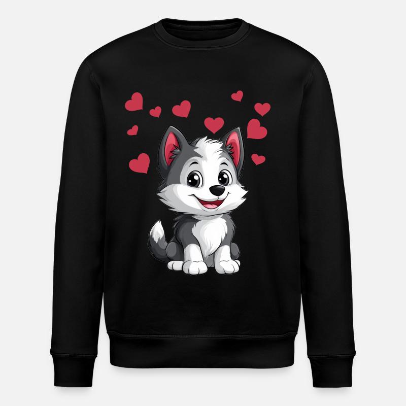 Mignon husky avec des cœurs - Sweat bio ROLLER Stanley/Stella Unisexe - noir