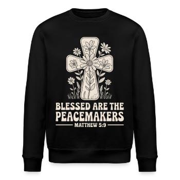  Gesegnet Sind Die Friedensstifter Matthäus 5:9 - Stanley/Stella Unisex Bio-Sweatshirt ROLLER - Schwarz - Vorne - Nik (191cm)