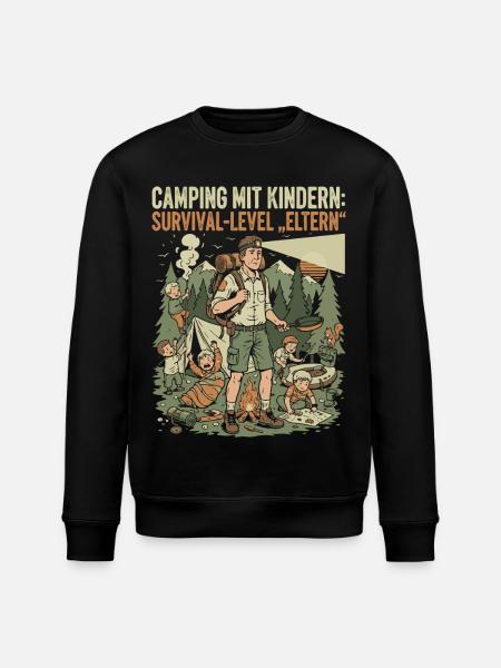 Camping mit Kindern - Survival-Level Eltern - Stanley/Stella Unisex Bio-Sweatshirt ROLLER - Schwarz